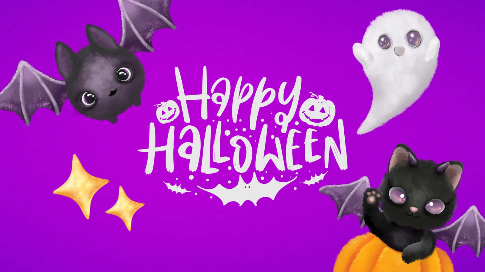 Cute Bat And Ghost Halloween Zoom Background 1600 x 900 Background