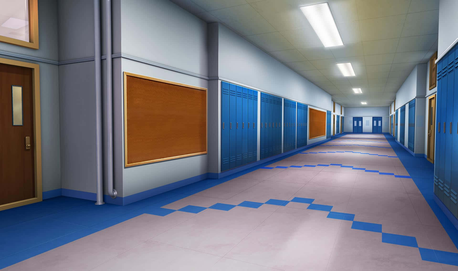 Enkorridor Med Blå Väggar Och Blåa Skåp