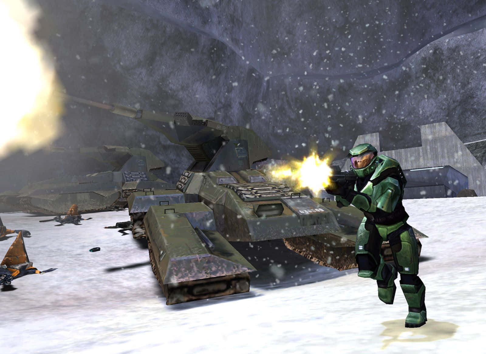 Intense Halo Battle Scene in Vibrant Colors Wallpaper