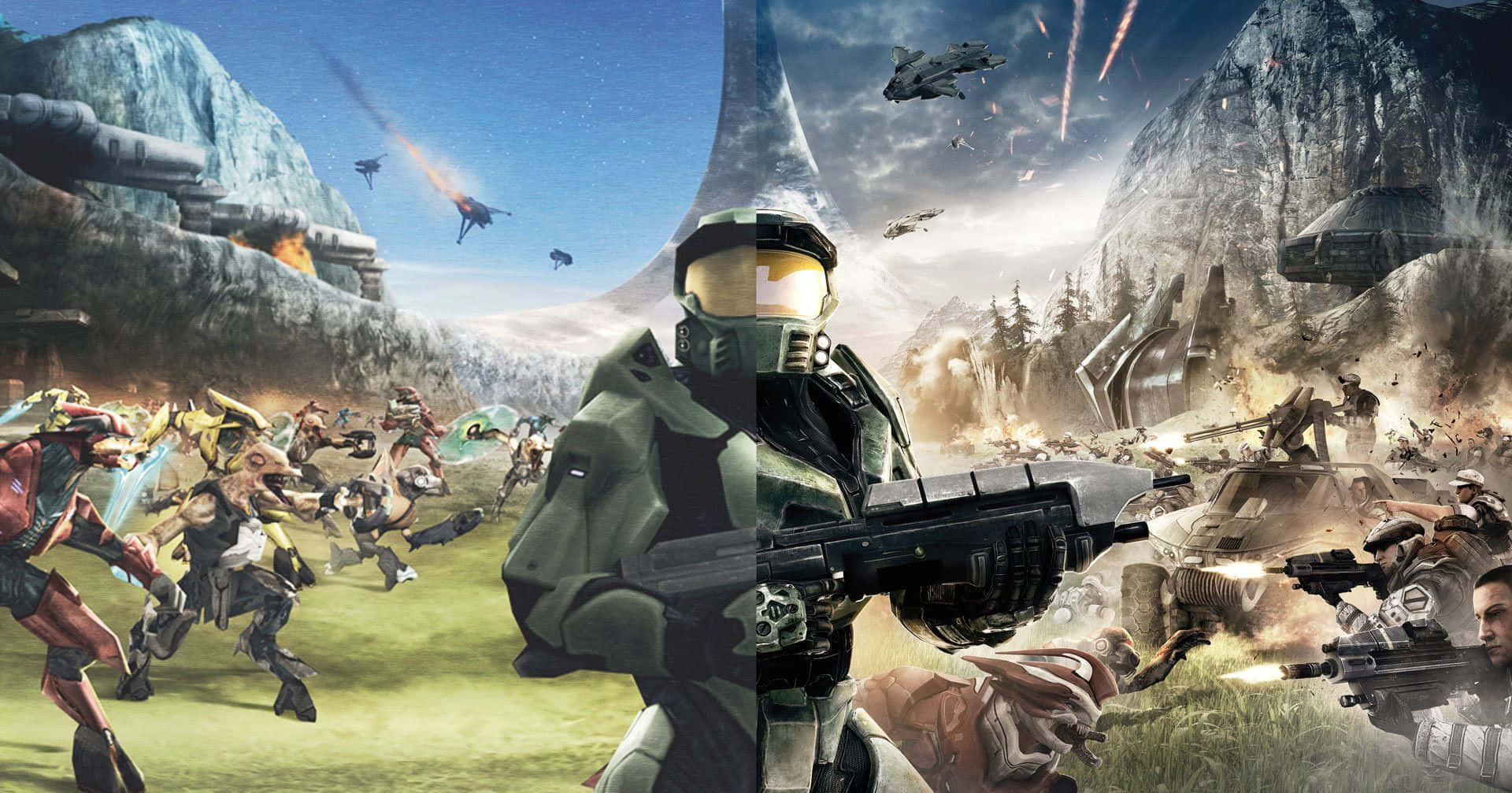 Intense Battle Scene from Halo Universe Wallpaper