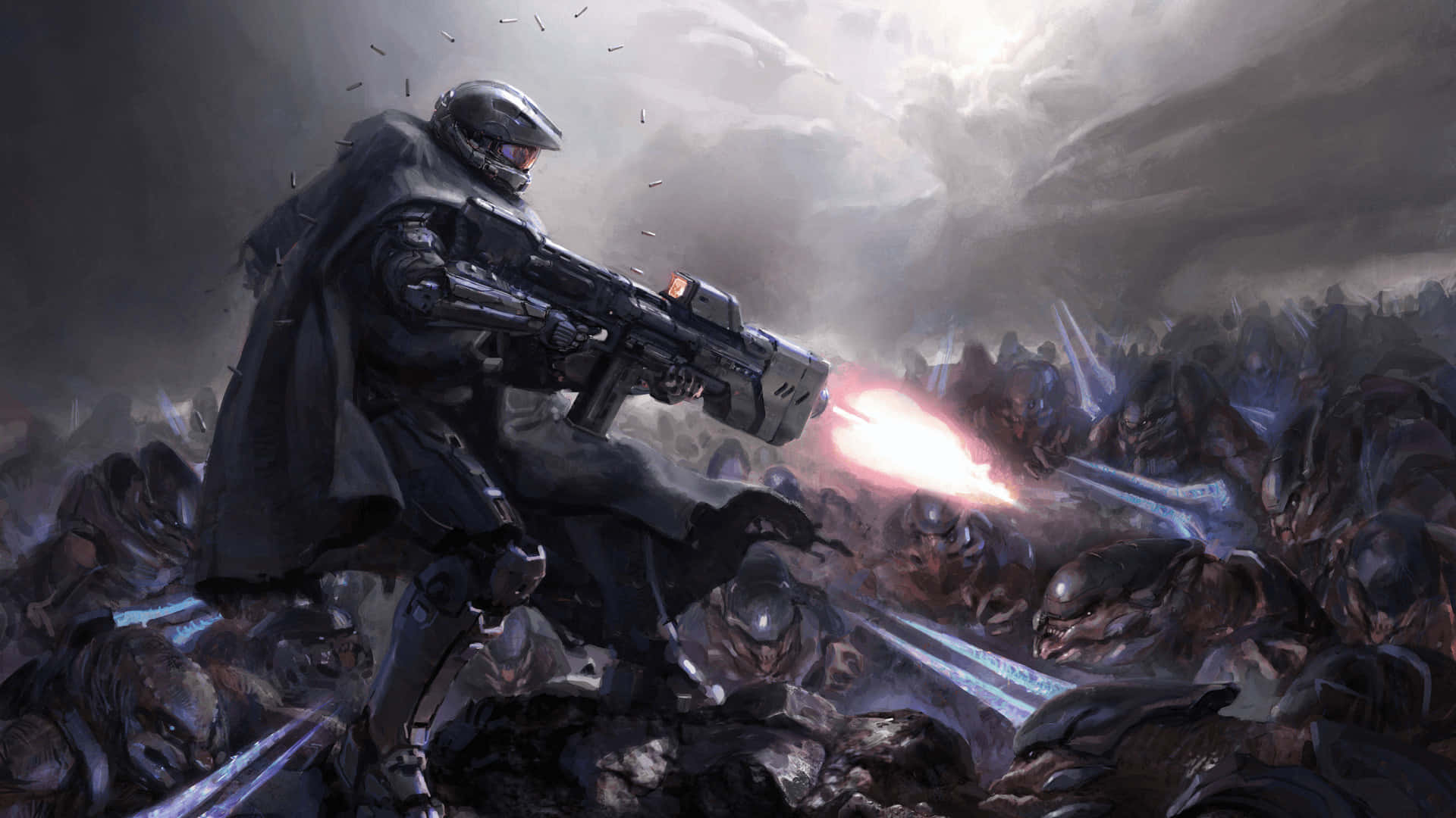 Epic Halo Battle in Space Wallpaper