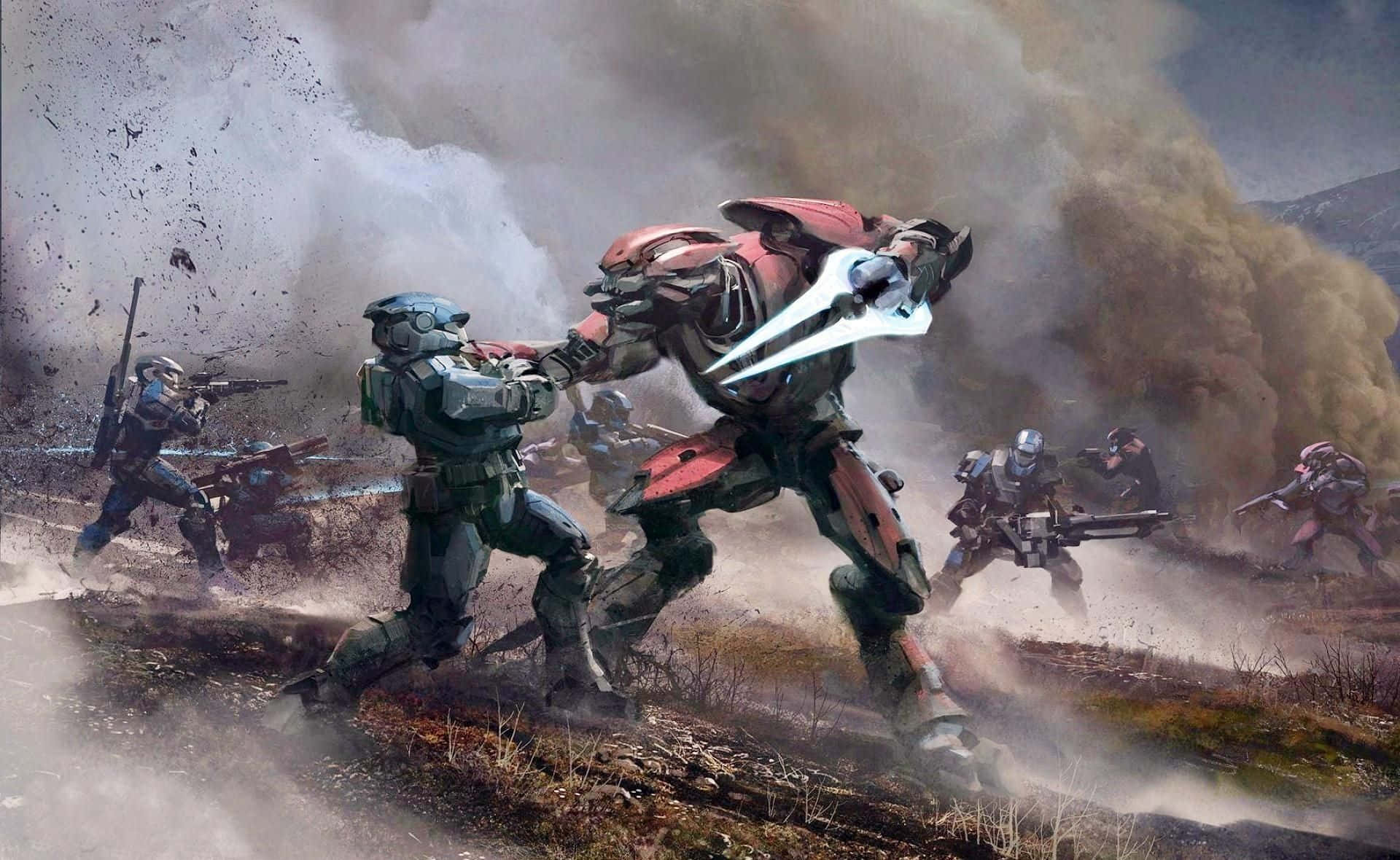 Intense Halo Battle in Action Wallpaper