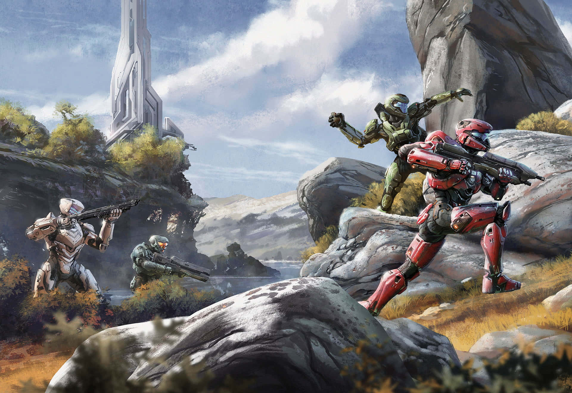 Caption: Intense Halo Battle in Progress Wallpaper