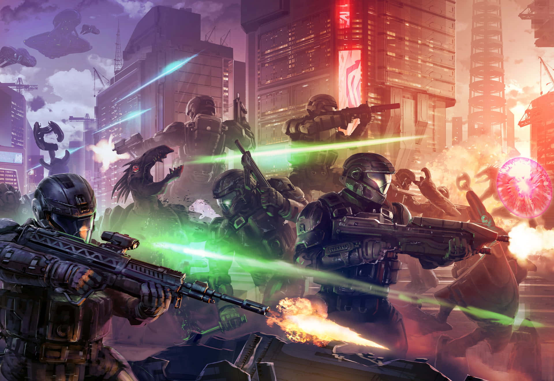 Intense Halo Battle Scene in High-Resolution Wallpaper Wallpaper