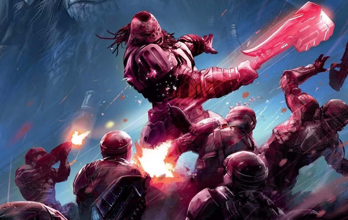 Fierce Halo Brute Warriors Prepare for Battle Wallpaper