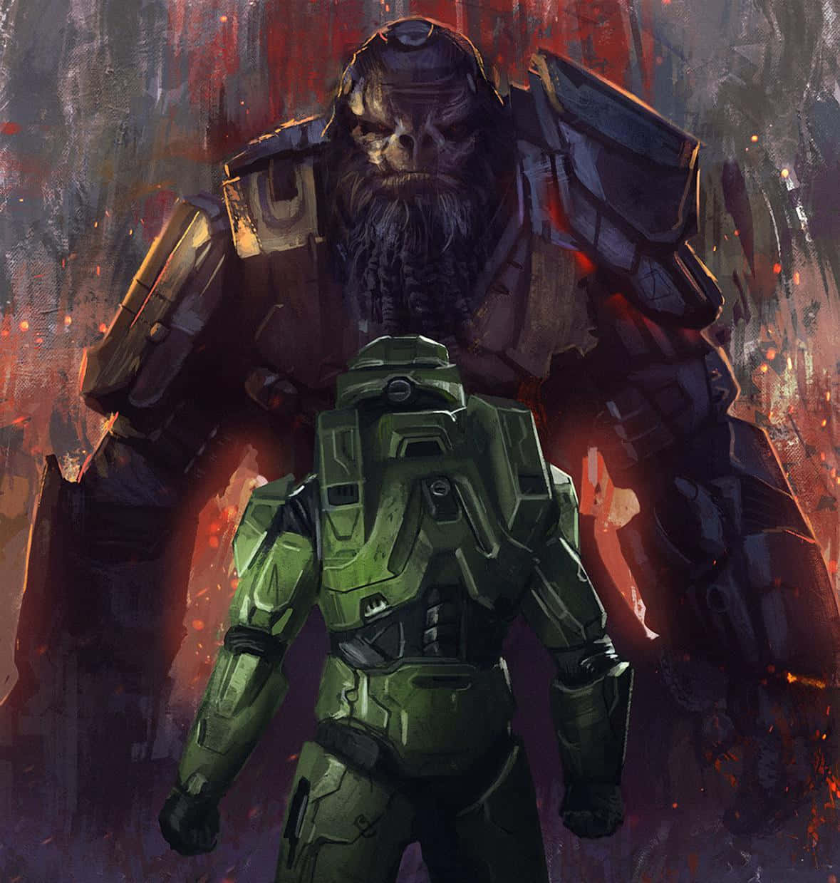 A fierce pack of Halo Brutes in battle Wallpaper