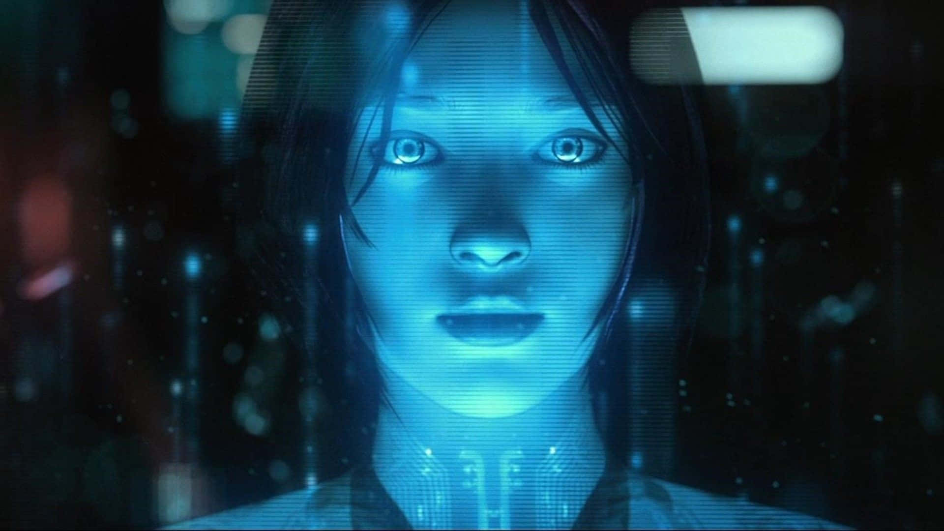Caption: Stunning fan-art of Cortana from the Halo series on a mesmerizing digital backdrop. Wallpaper