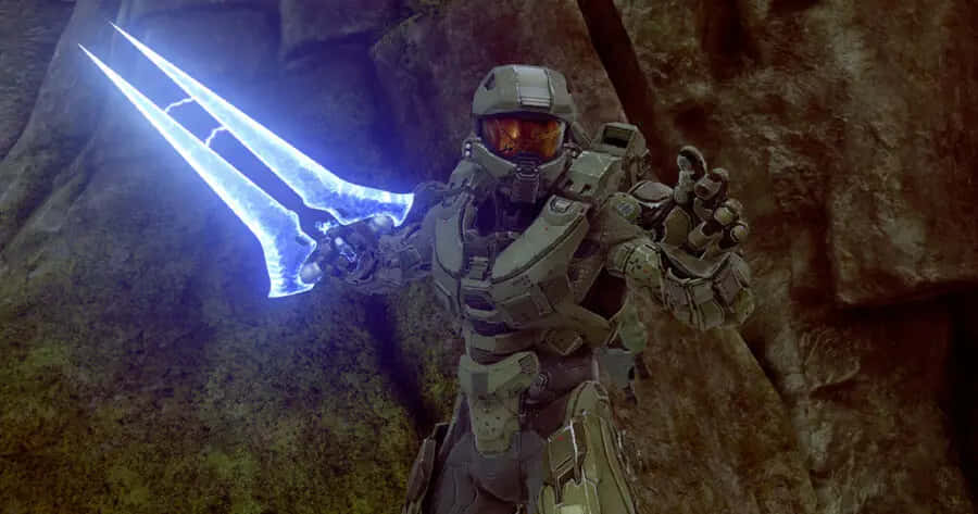 Intense Halo Energy Sword Battle Scene Wallpaper