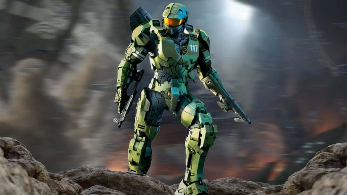 Halomaster Chief Powered Armor - Halo Master Chief Dräkt Med Strömförsörjning Wallpaper