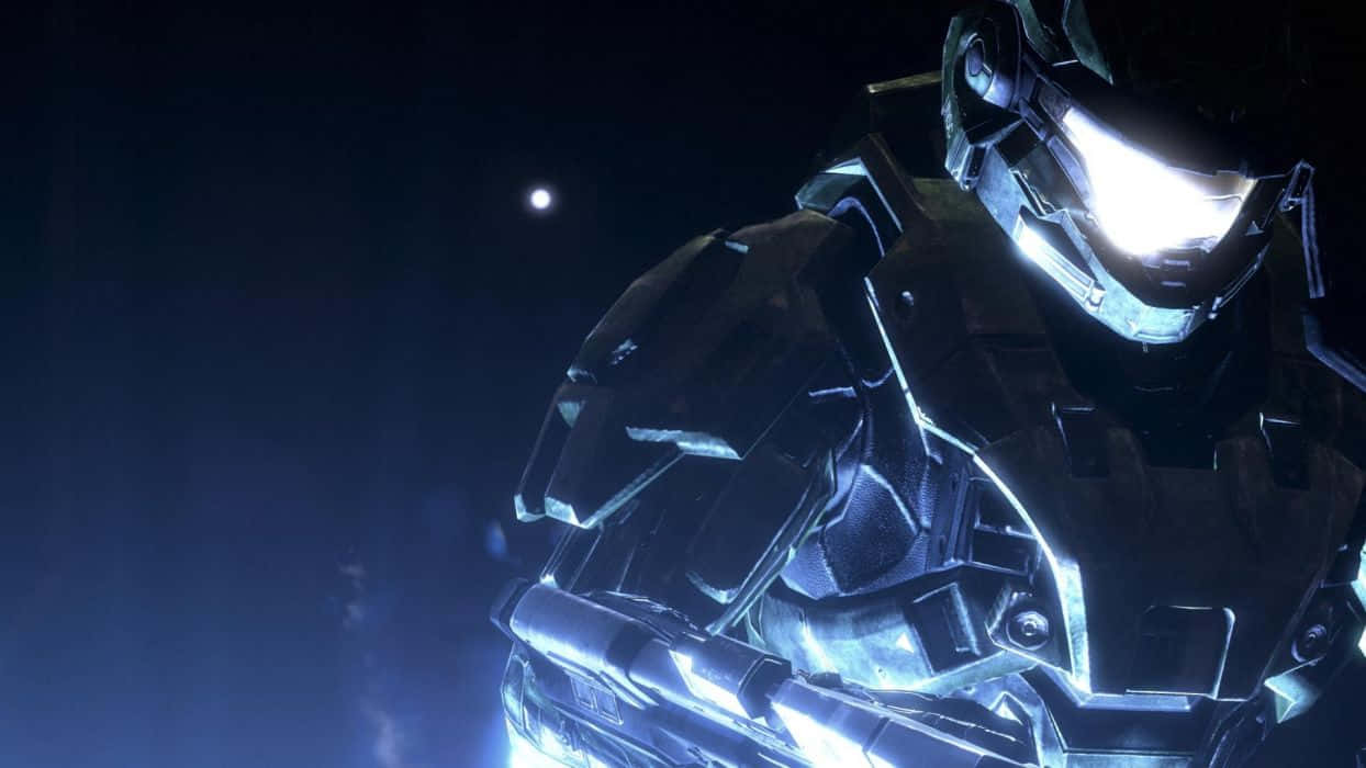 Halo Master Chief Første Person Gameplay i et fantastisk miljø Wallpaper