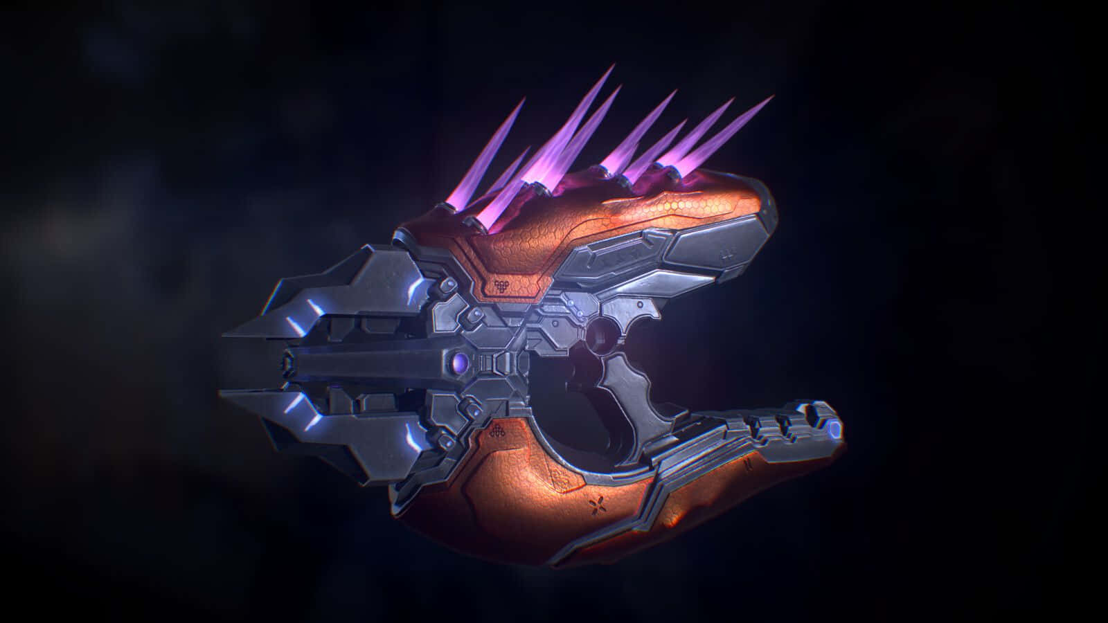 Intense Combat Scene with a Halo Needler Weapon Wallpaper