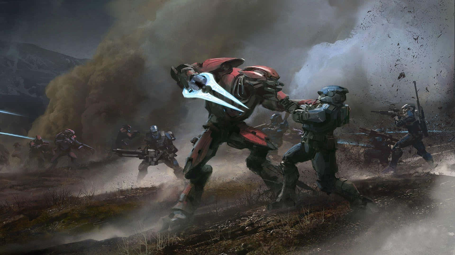 Intense battle with Halo Red Team Wallpaper