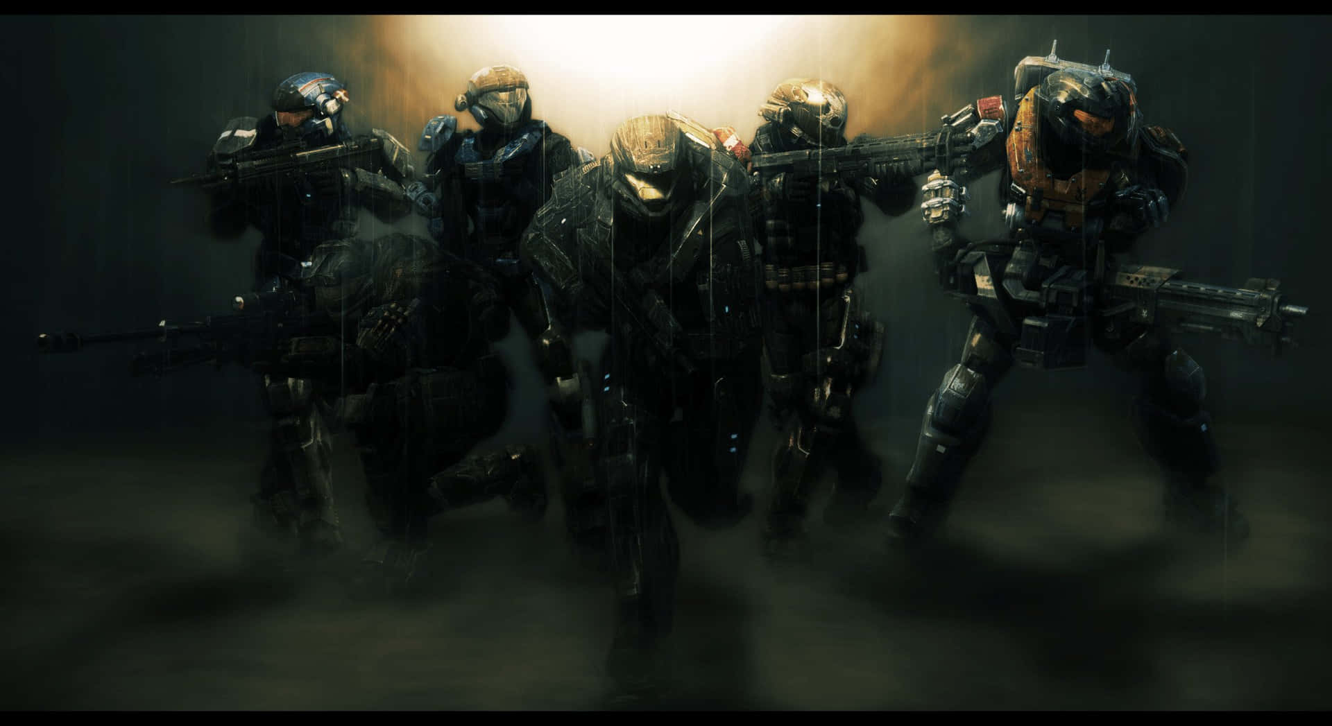 A fierce group of Halo Spartans ready for battle Wallpaper