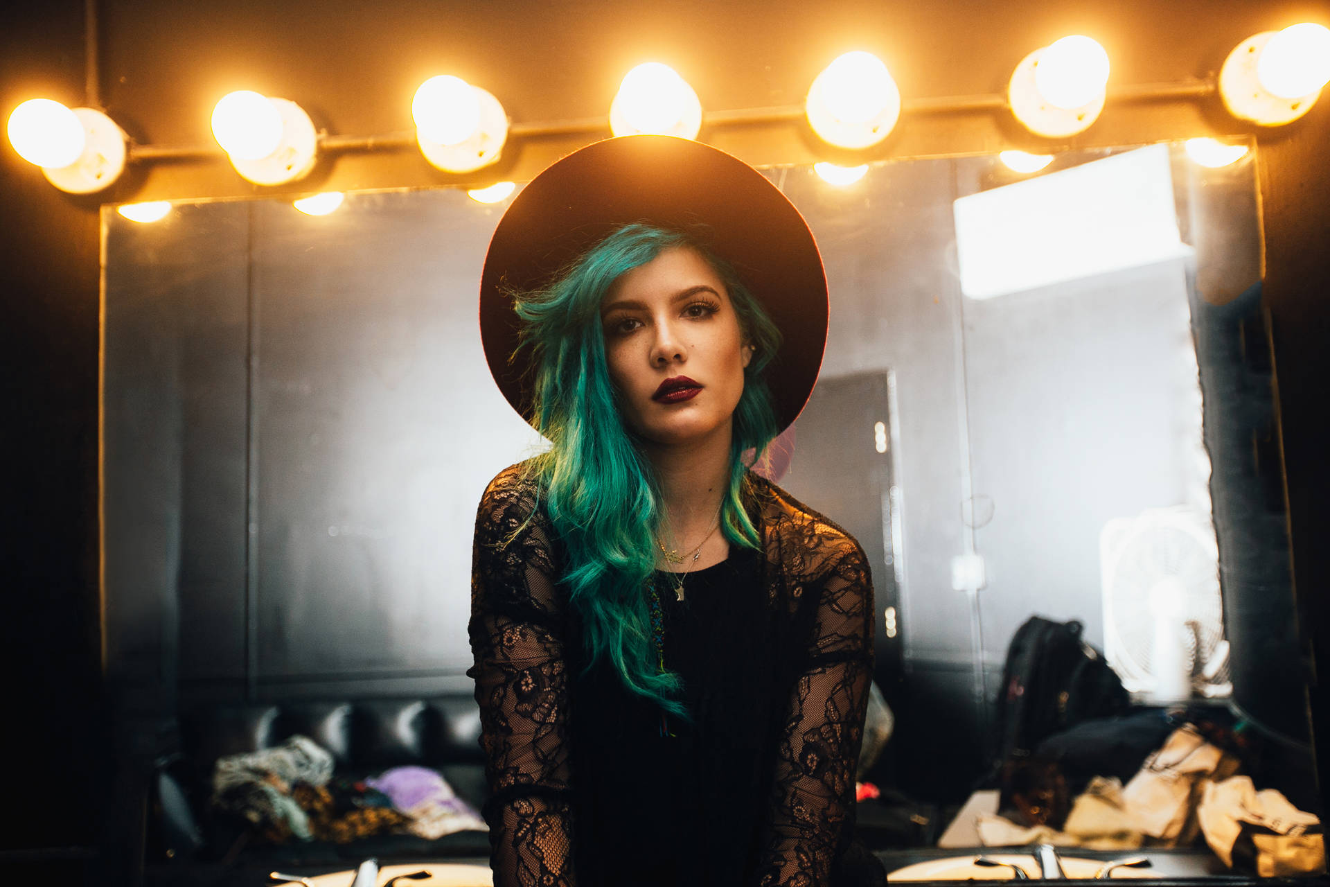 Halsey In Black Lace Dress Background