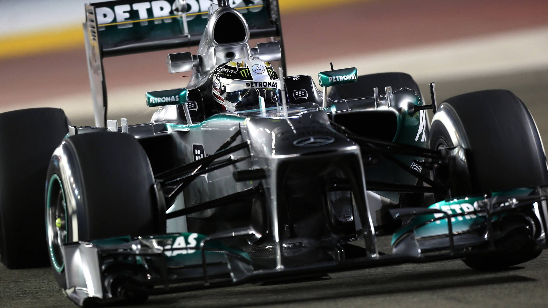 Amazing Front View Of The Racing Car Of Hamilton F1 Wallpaper