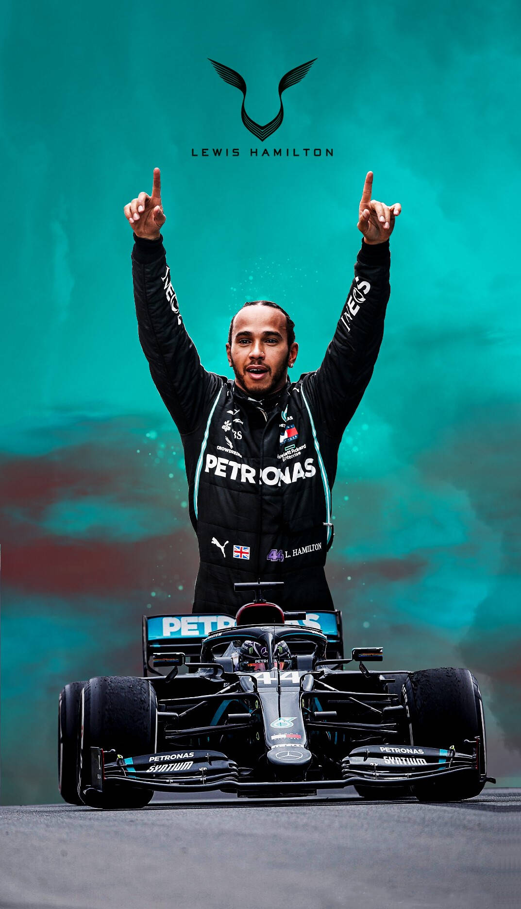 Lewis Hamilton F1 Raising Both Of His Hands Wallpaper