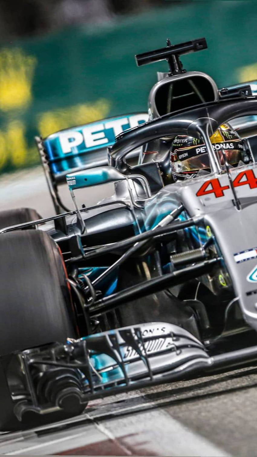 Racing Car Of Hamilton F1 Captured Diagonally Wallpaper