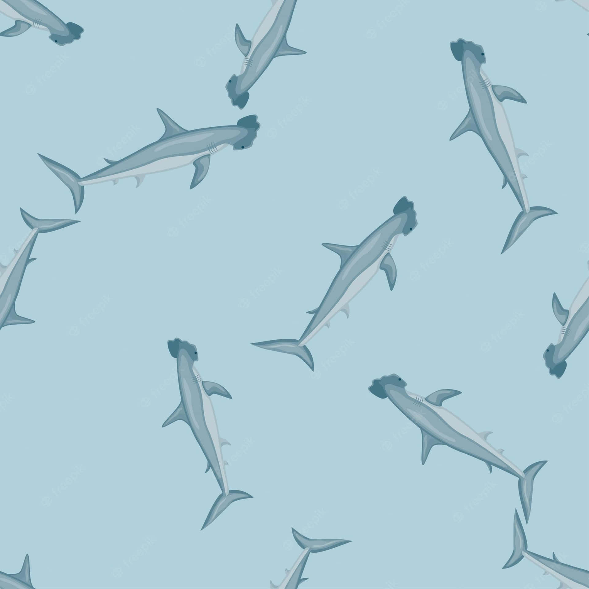 A Seamless Pattern Of Sharks On A Blue Background Wallpaper