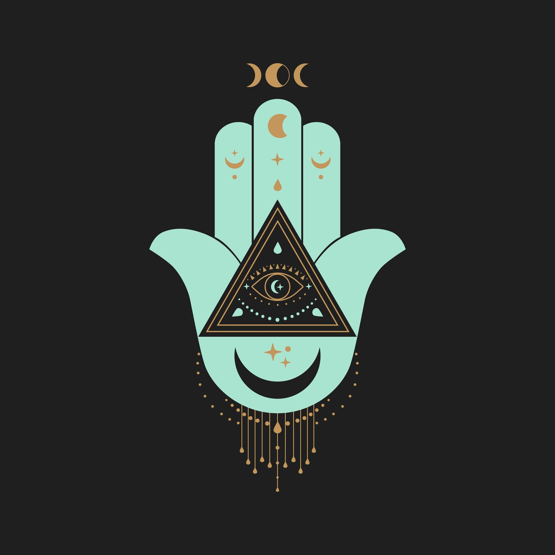 Mystical Hamsa Hand Symbol on a Vibrant Background Wallpaper