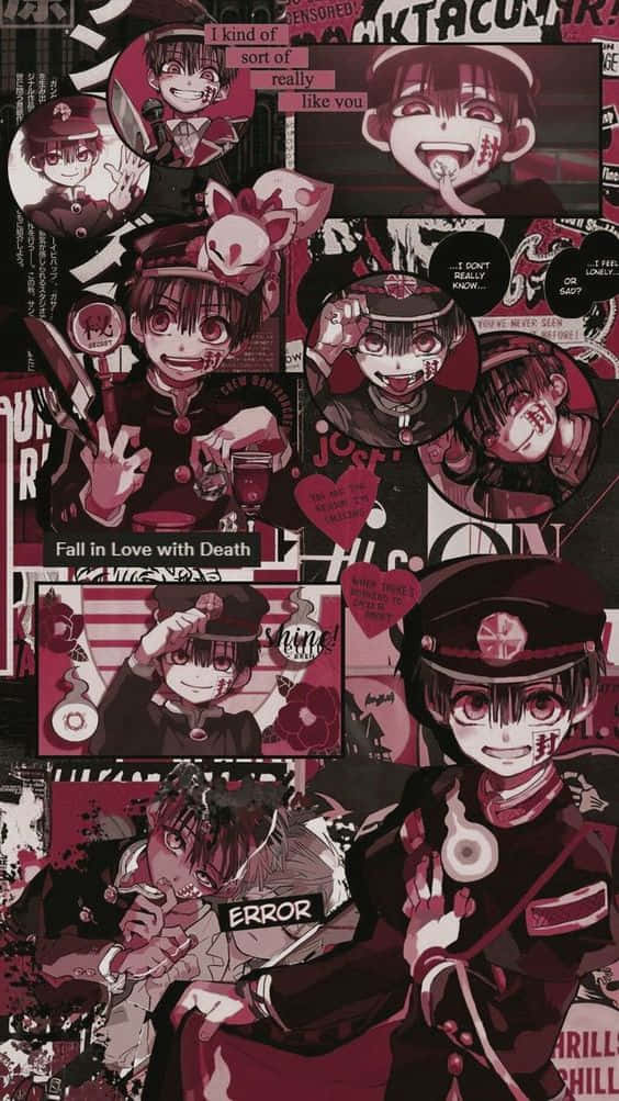 Einecollage Von Anime-charakteren In Rot Und Schwarz