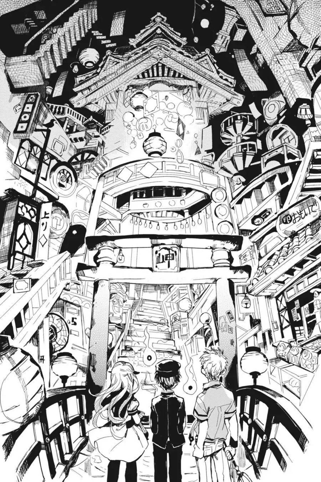 Manga illustration of Hanako-kun, Nene and Kou wallpaper.