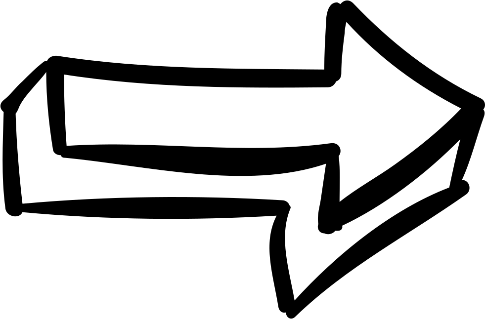Hand Drawn Black Arrow PNG — A bold black hand-drawn arrow pointing right with thick uneven lines on a white background.