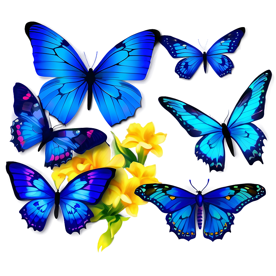 Hand Drawn Blue Butterflies Png Ccm7 PNG