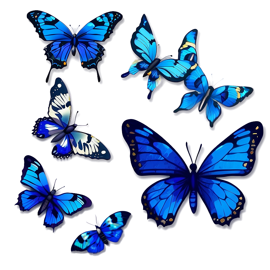 Hand Drawn Blue Butterflies Png Cnx55 PNG