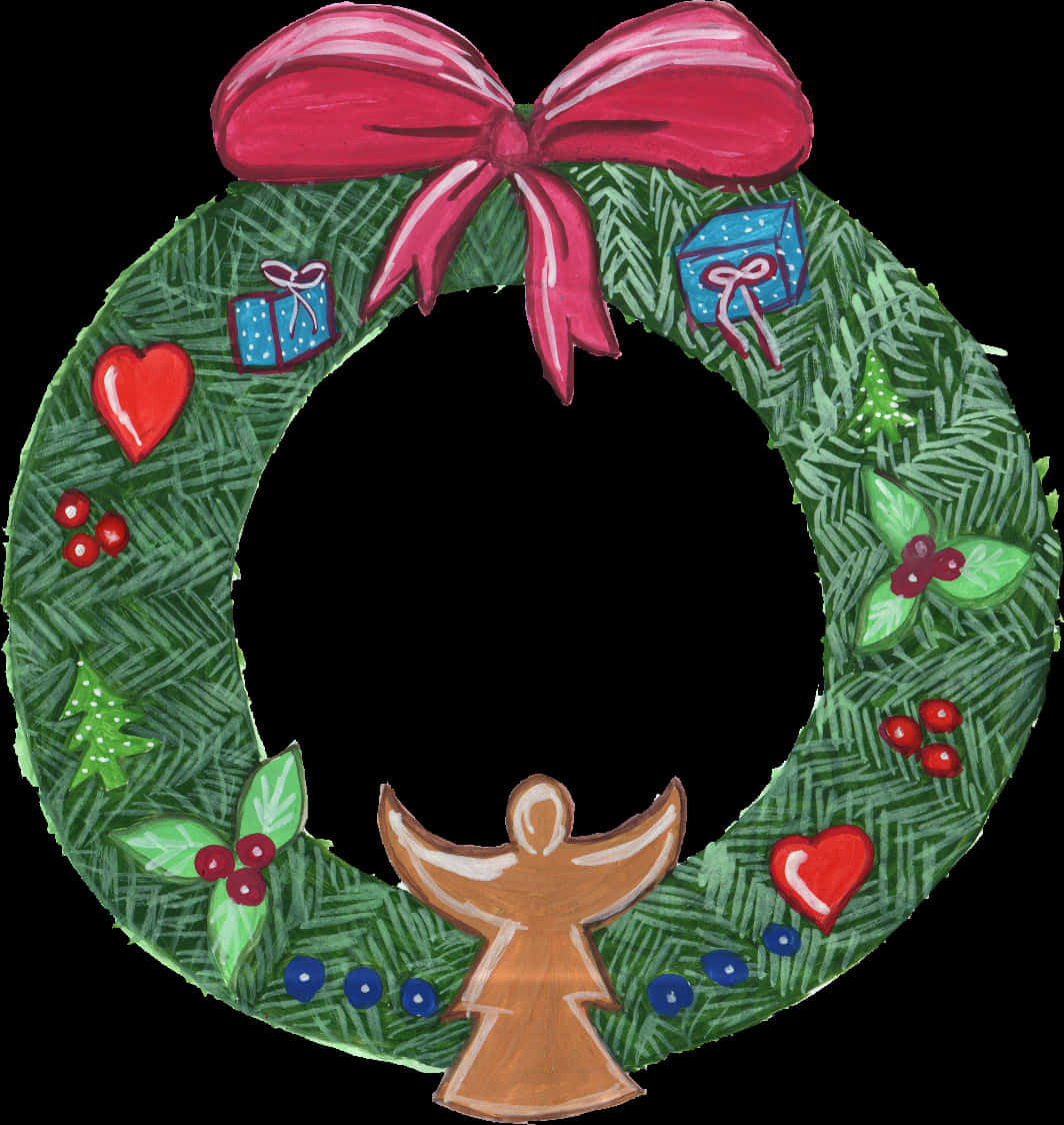 Hand Drawn Christmas Wreathwith Angel PNG
