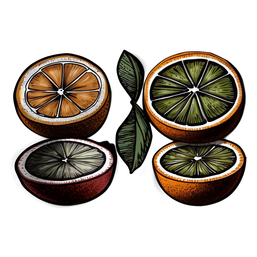 Hand-drawn Citrus Collection Png 06242024 PNG
