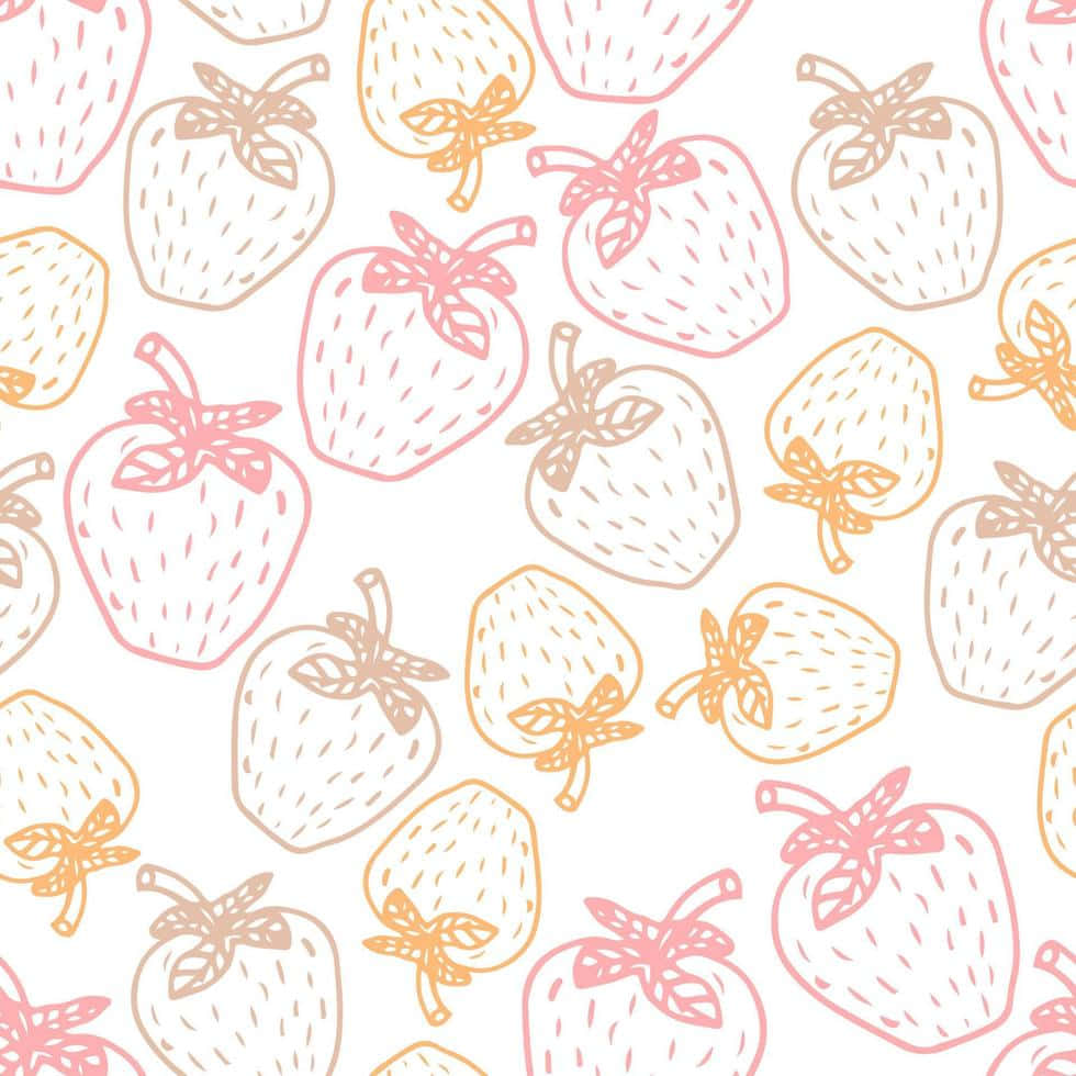 Tegnet pastelfarvet sød jordbær frugt baggrund Wallpaper