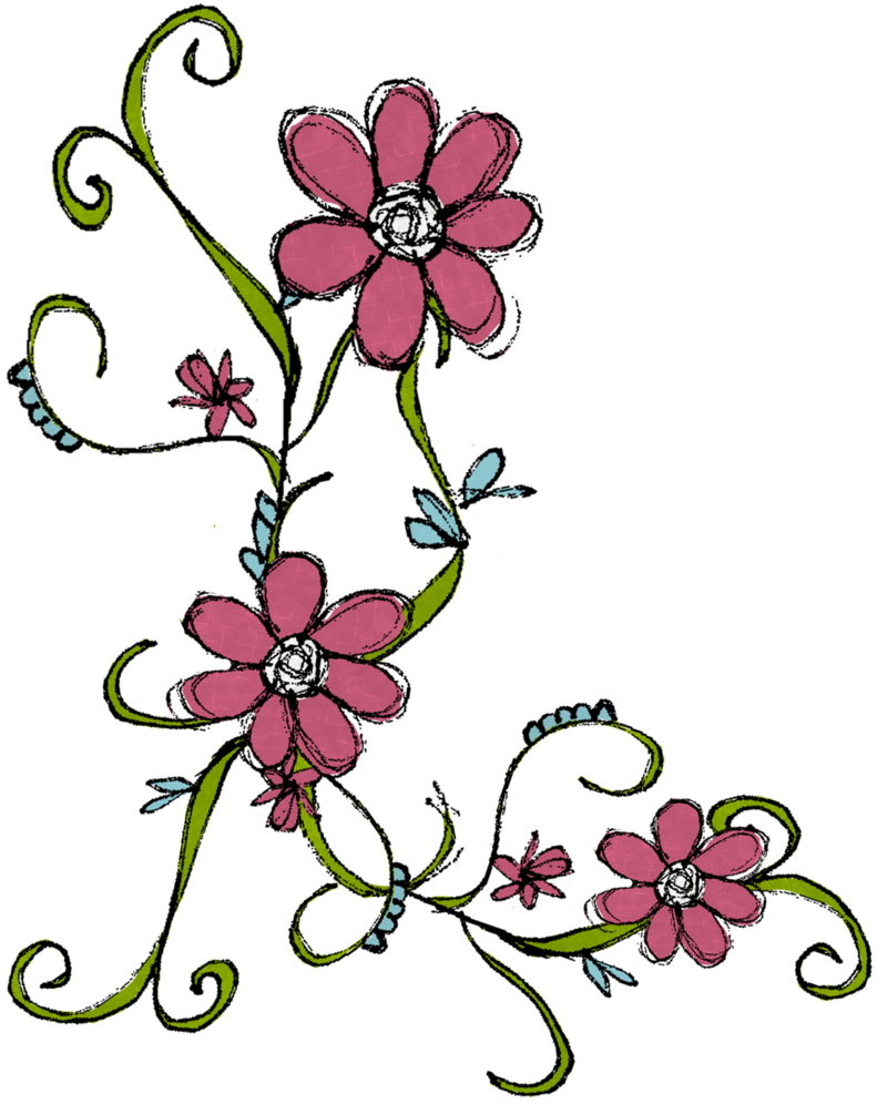 Hand Drawn Pink Flowers Doodle PNG