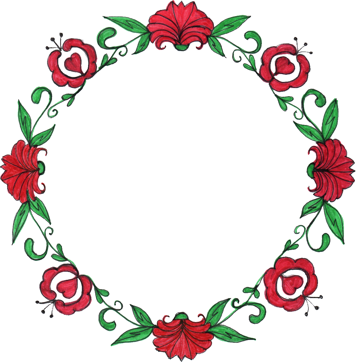 Hand Drawn Red Floral Wreath PNG