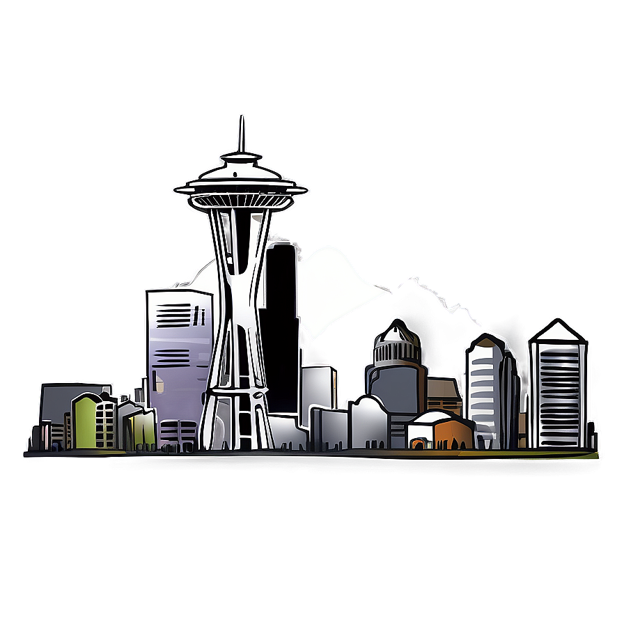 Hand-drawn Seattle Skyline Png 06252024 PNG