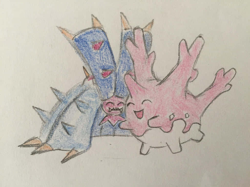 Hand-drawn Toxapex And Corsola Wallpaper