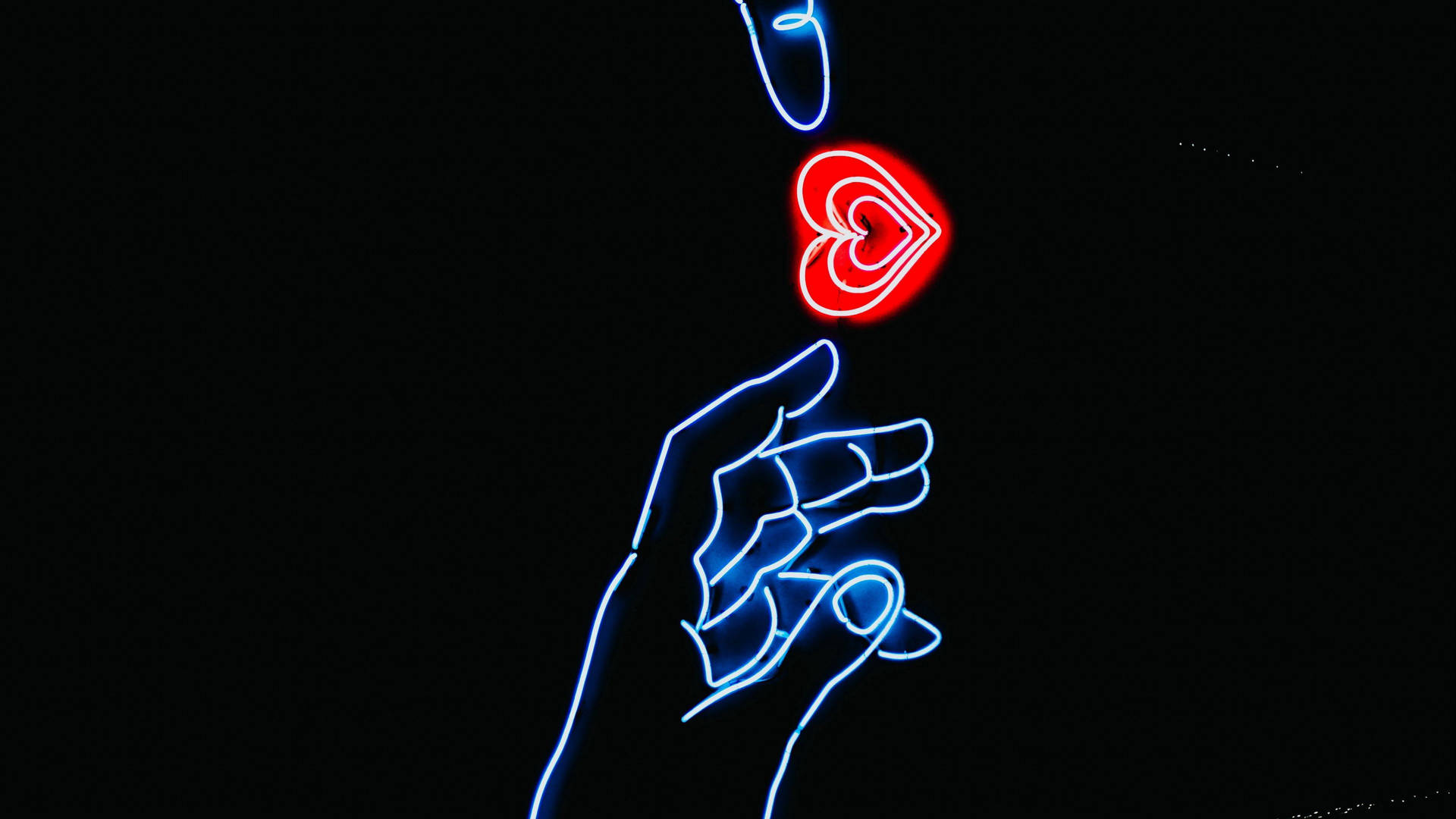 Coraçãode Mão Em Néon Azul. Papel de Parede
