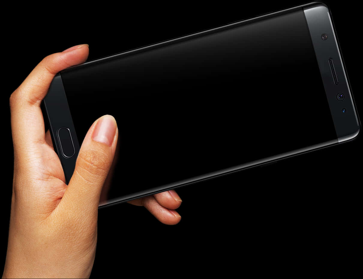 Hand Holding Black Smartphone PNG