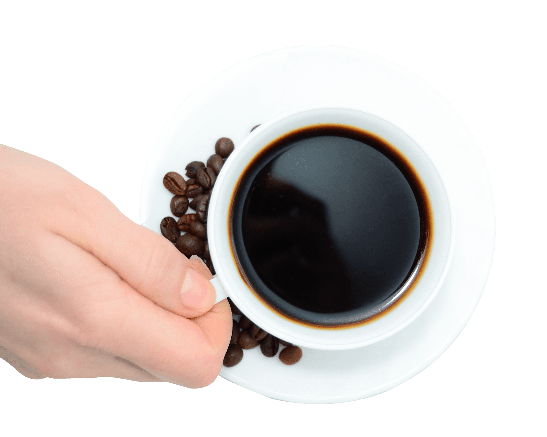 Hand Holding Coffee Cup With Beans PNG
