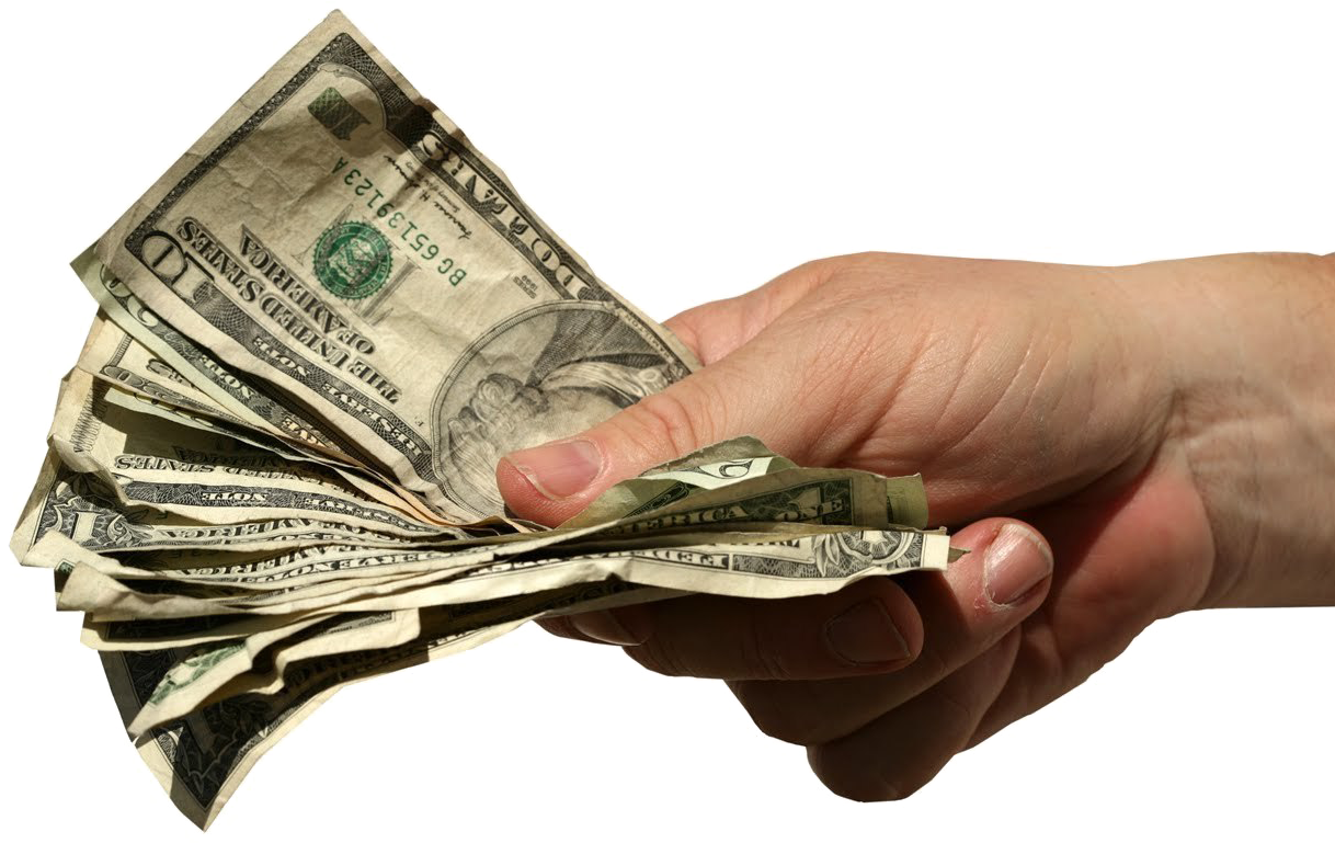 Hand Holding Crumpled Dollars PNG