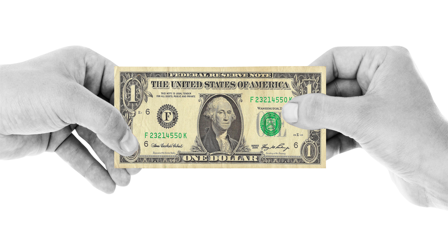 Hand Holding One Dollar Bill PNG