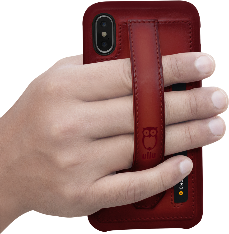 Hand Holding Red Leather Phone Case PNG