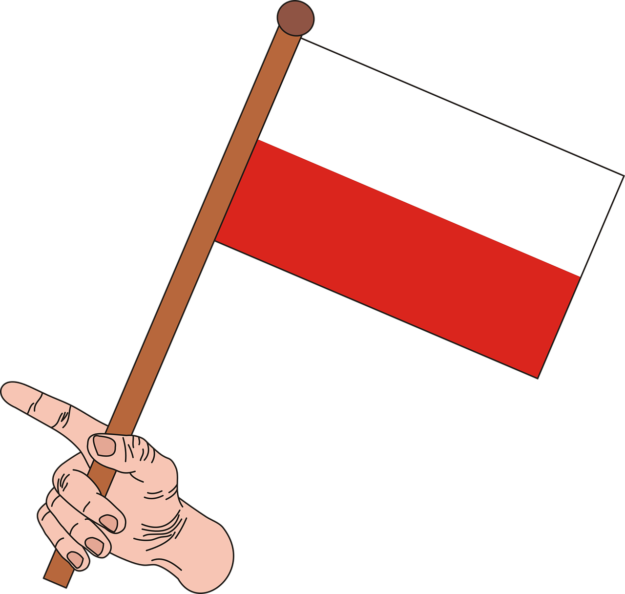 Hand Holding Redand White Flag PNG