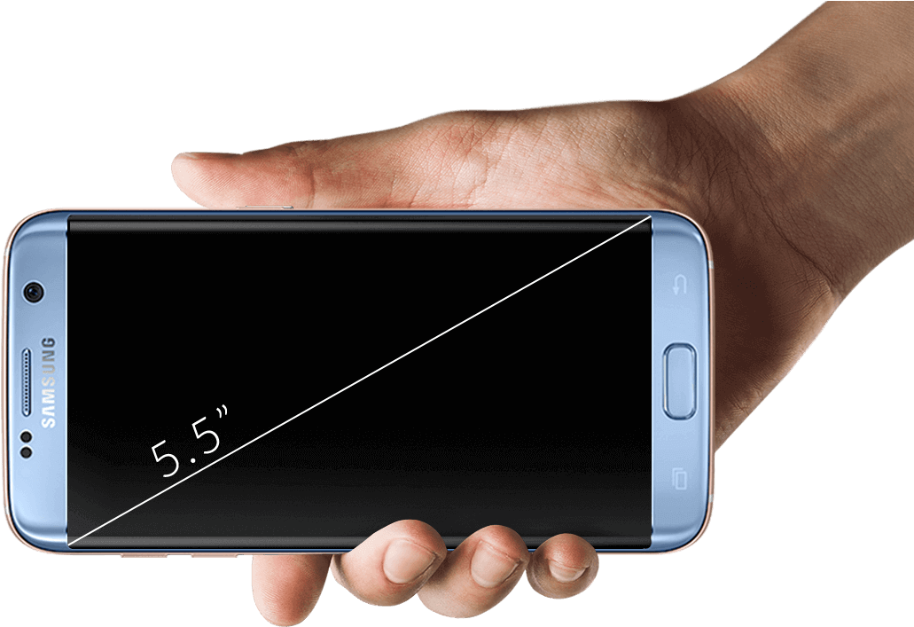 Hand Holding Samsung Smartphone Displaying Screen Size PNG