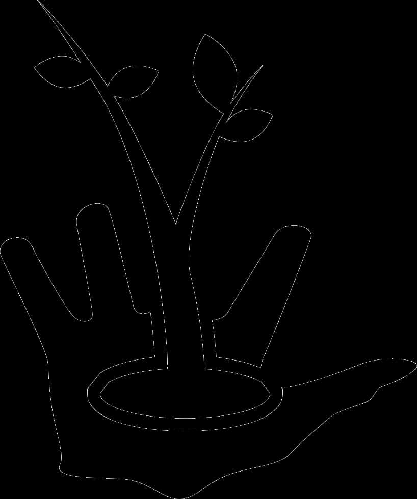 Hand Holding Seedling Outline PNG