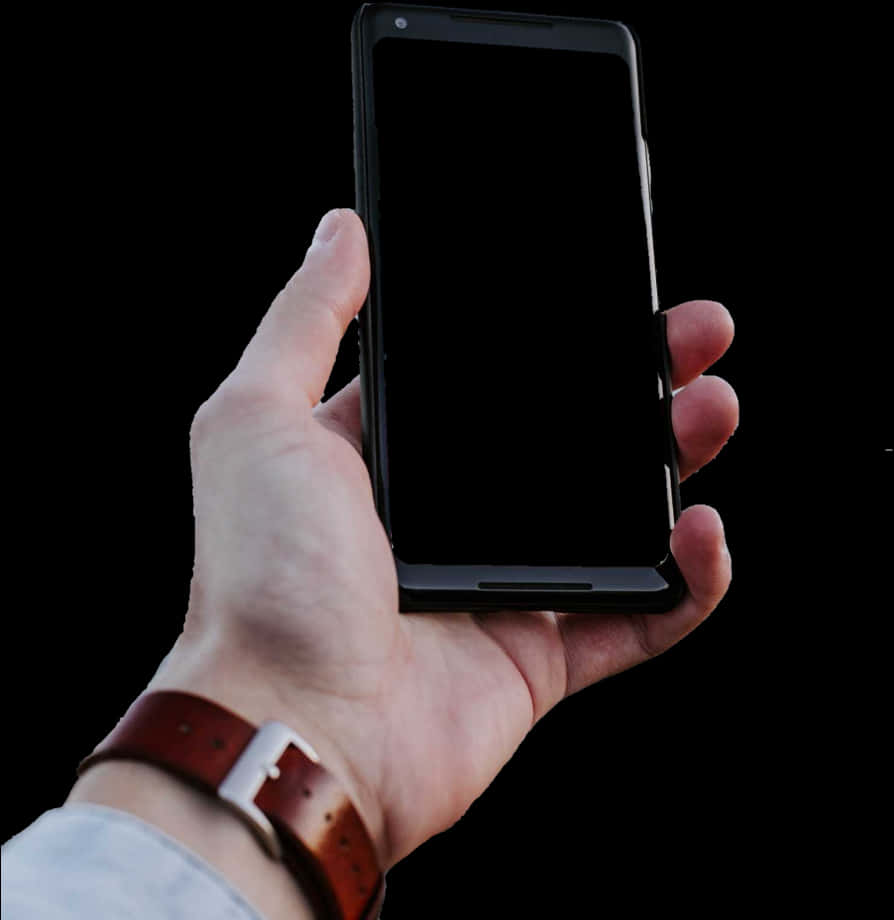 Hand Holding Smartphone Black Background PNG