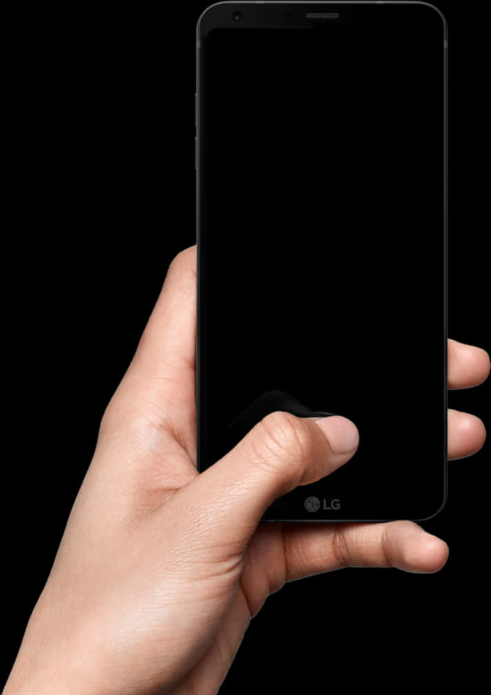 Hand Holding Smartphone Black Background PNG