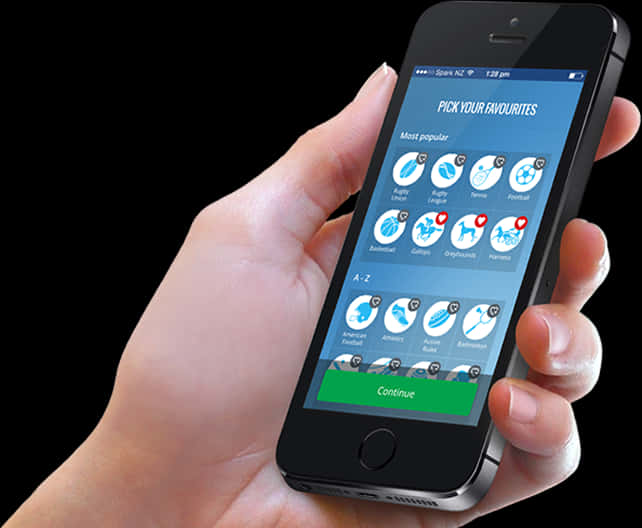 Hand Holding Smartphone Sports App Selection PNG