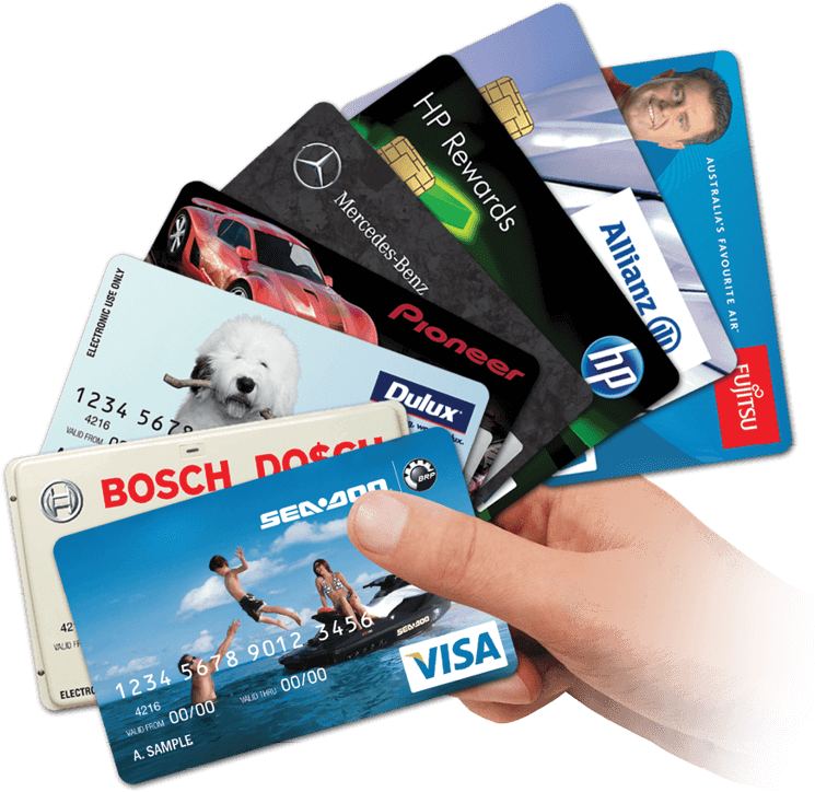 Hand Holding Various Credit Cards PNG