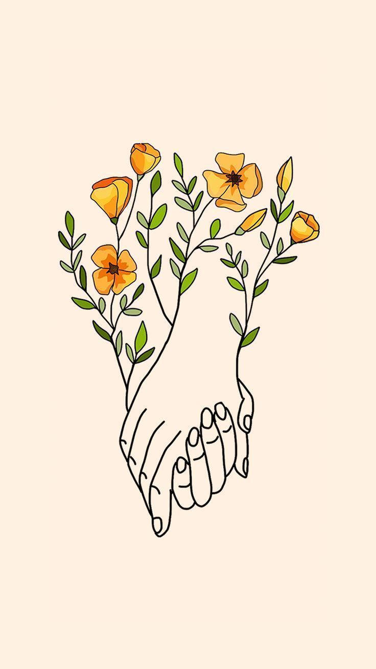 Handin Hand Gelbe Blumenkunst Wallpaper