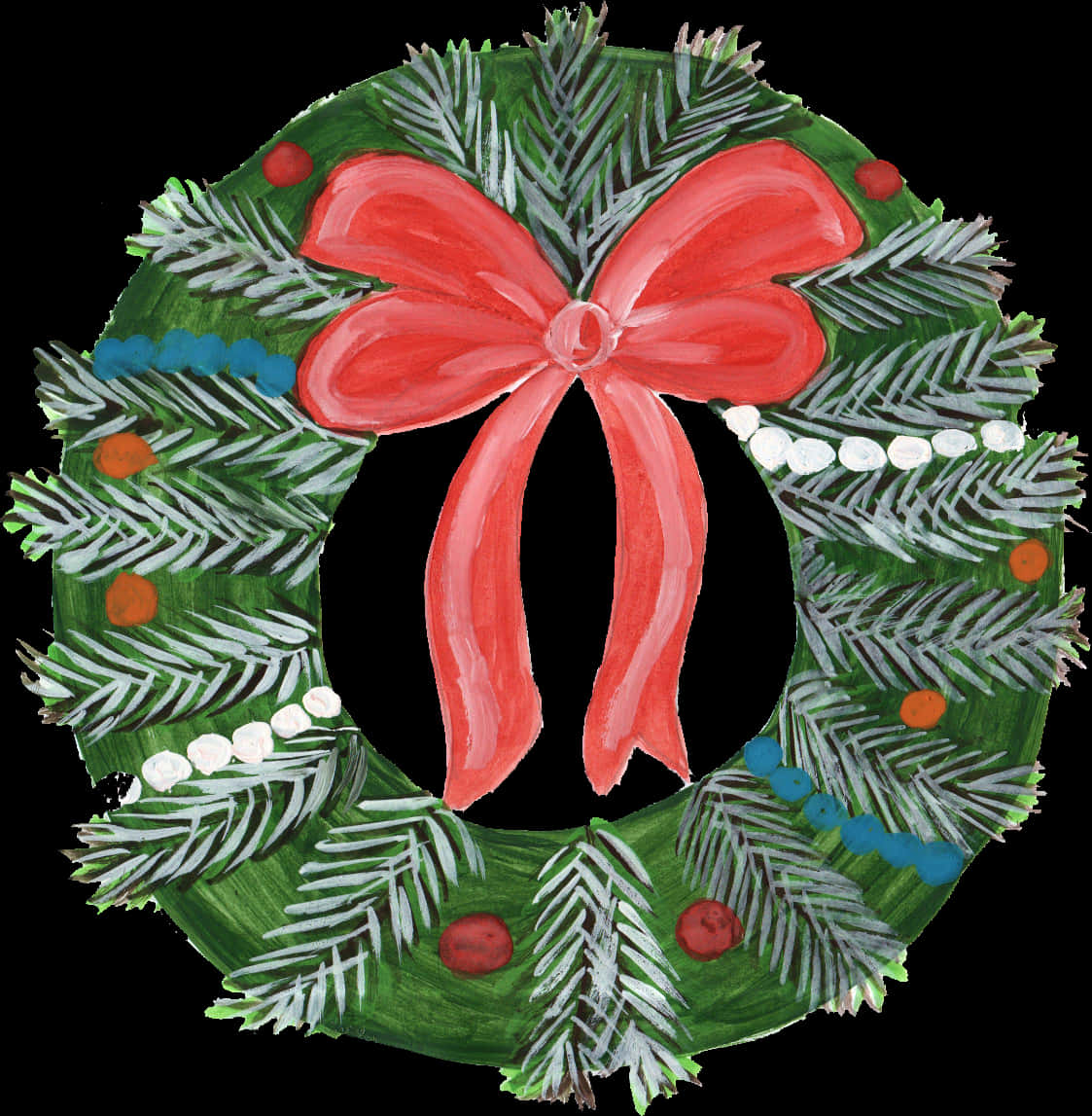 Hand Painted Christmas Wreathwith Red Bow PNG